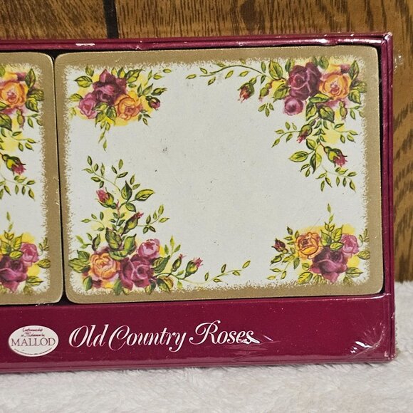Vtg Set of 6 Melamine Coasters by Mallod Old Country Roses Style Print NOS - Picture 4 of 5